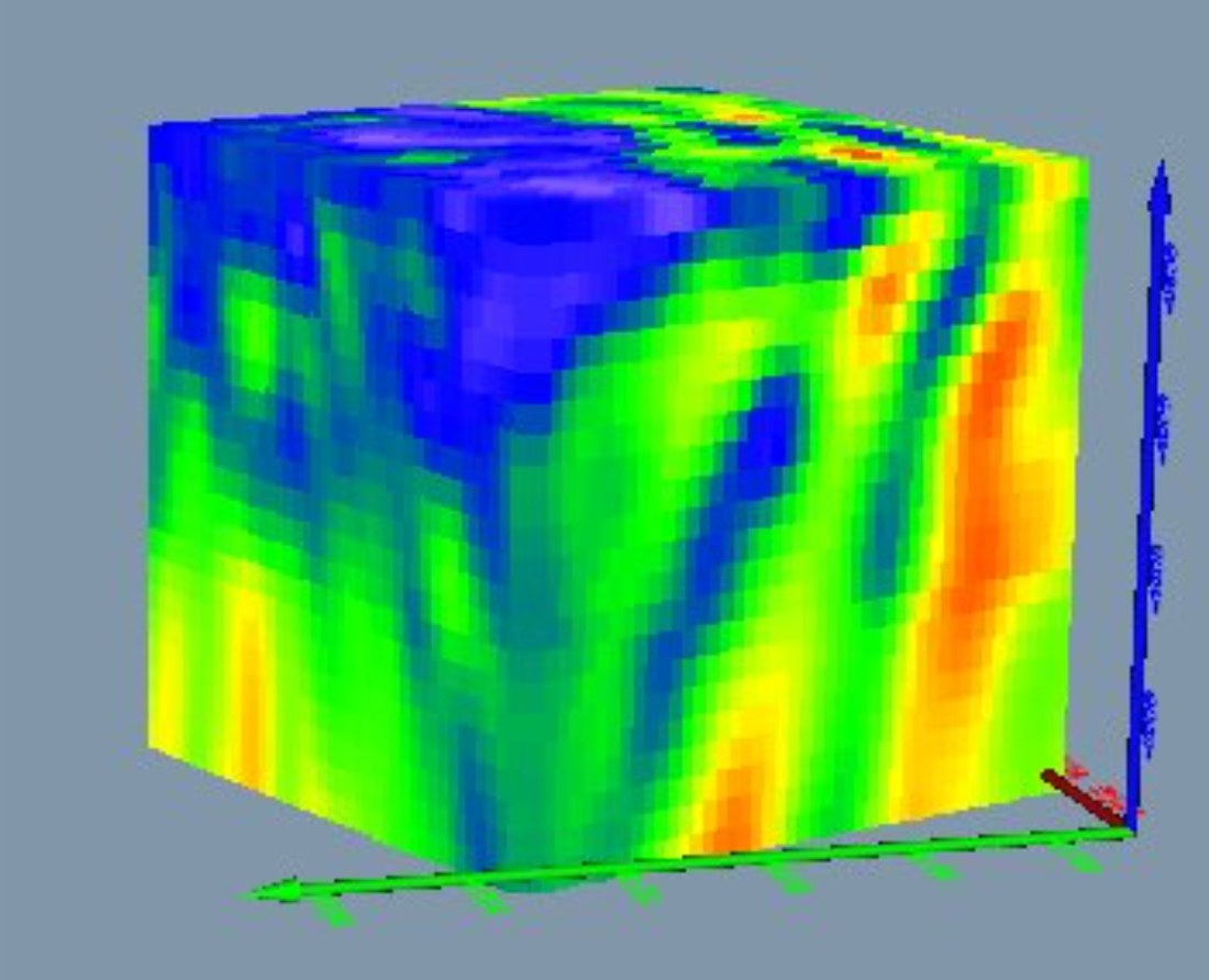 Three-dimensional PFI image volume rendered as a colored cube